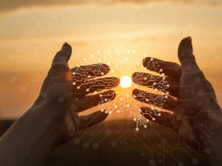 Hand technology sunset