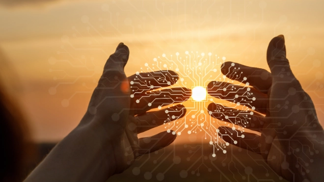 Hand technology sunset