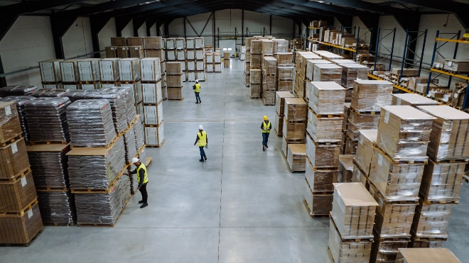 Workers in warehouse with packages