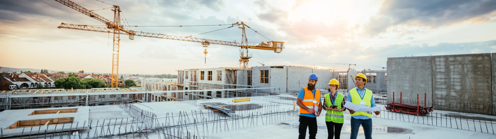 Group of construction workers on a roof top 